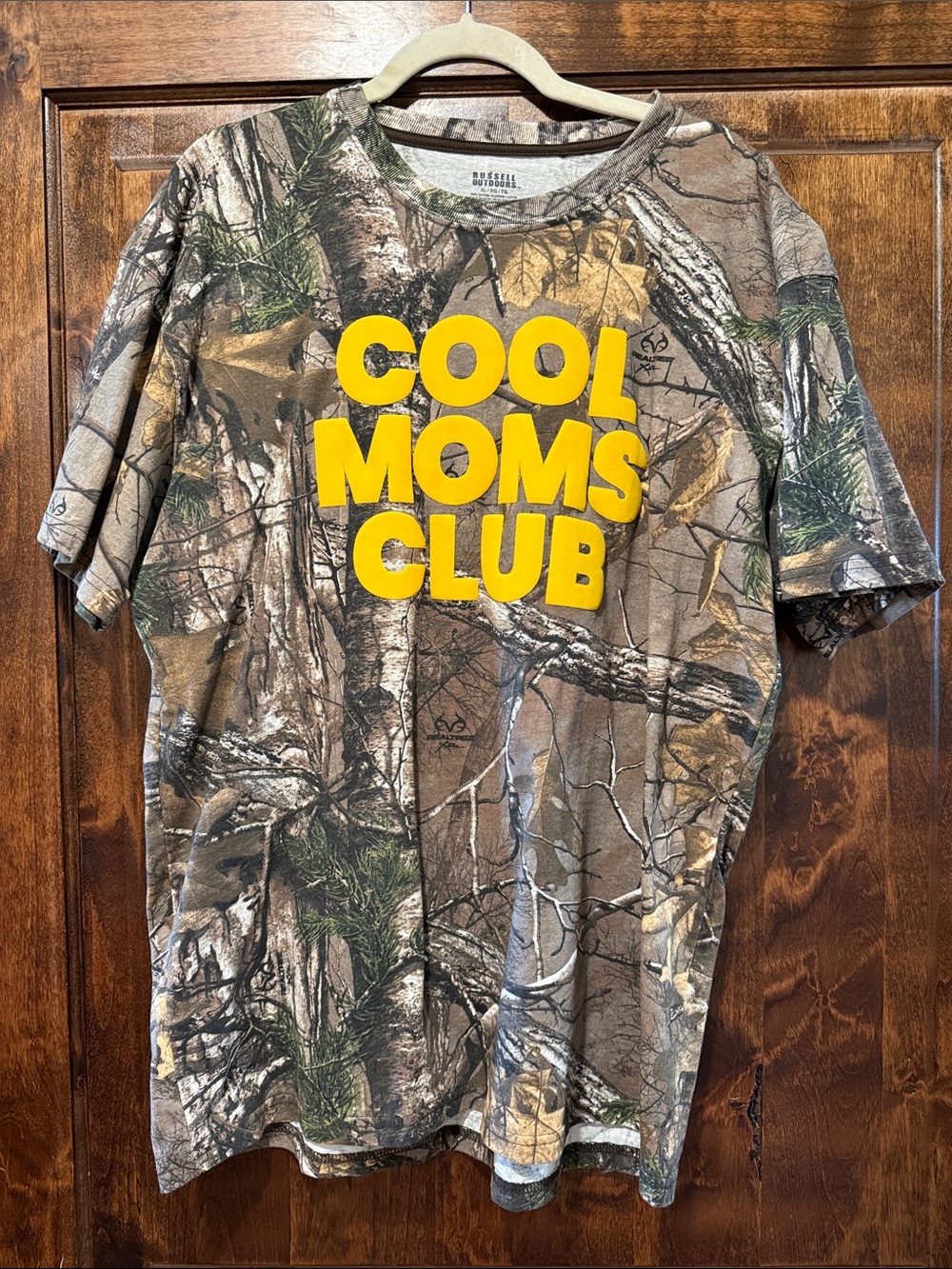 Cool Moms Club Camo Tee with Yellow Print